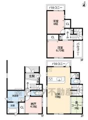 角地＾＾3階建て、和室含む4LDK＾＾プライバシー確保になる2階リビング＾＾カースペースはビルトインガレージ1台分確保＾＾