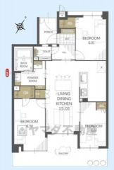 オールフローリング3LDK。 リビングとダイニングを分けやすいL型のLDK。主寝室にウォークインクローゼットなど全居室収納付き＾＾