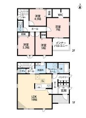 4LDK＾＾LDK18帖＾＾パントリー、全居室収納有で収納充実の間取り＾＾