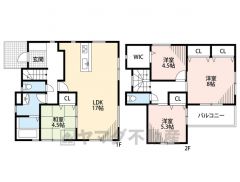 4.5帖の和室含む4LDK。LDK17帖＾＾全居室収納付き。主寝室は8帖＾＾南面バルコニー＾＾