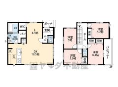 4LDK。オールフローリング。LDK広々23帖。リネン、ウォークインクローゼットの収納場所あるので洋服が多い方も安心です＾＾