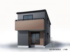 完成予想図。 重厚感のあるダークグレーのベースカラーに、バルコニーと1階部分へ温かみのある木目調パネルを大胆にアクセントとして採用しました＾＾