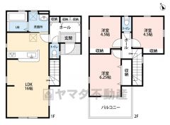 オールフローリング3LDK。家族間コミュニケーションの取りやすいリビング階段を採用＾＾全居室収納付き。南西面バルコニーで陽当たり良好＾＾