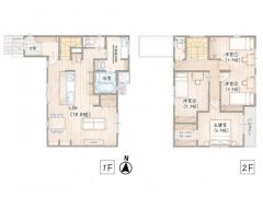 4ＬＤＫとウォークインクローゼットでゆとりのある暮らしが実現。リビングは18.8帖の開放感あふれる空間です。2階は洋室が4部屋あるので、お子様が大きくなっても安心ですね＾＾