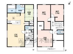 1階には16帖のLDKとキッチン横に4帖の和室＾＾ 2階には3部屋、全室収納スペースしっかり確保＾＾