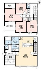 リビングは19帖以上の開放感あふれる空間です。2階は洋室が4部屋あるので、お子様が大きくなっても安心ですね＾＾