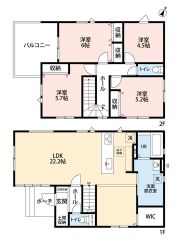 4LDK。LDKは22.2帖の広々とした空間＾＾3面採光＆ウォークインクローゼット付き。南西に広々バルコニーあり＾＾