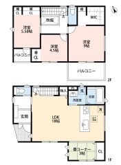 3LDKとタタミコーナー。リビング収納＆ウォークインクローゼット、オープンクローゼットなど収納充実の間取り＾＾南面に2ヶ所バルコニーあり。陽当たり＆風通し良好。