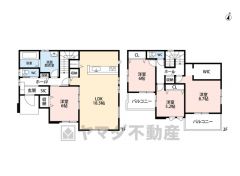 オールフローリング4LDK。18.5帖のLDKにはパントリー・リビング収納付き＾＾主寝室8.7帖＾＾広々WIC付き。南面にバルコニー2ヶ所＾＾玄関にシューズクロークあり＾＾