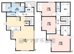 3LDK。LDK17帖＾＾スタディーカウンター＆パントリー付き。洗面室収納＆ファミリークローク＆ウォークインクローゼットなど収納充実の間取り＾＾