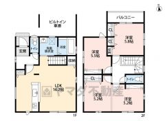 4LDK。ビルトインガレージ付き＾＾ パントリー＆リビング収納＆全居室収納。食器洗浄乾燥機付きシステムキッチンやエコジョーズなど設備充実。 2ドア1ルーム有。お子様の成長に合わせて部屋を仕切れます＾＾
