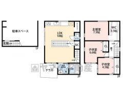 1階はビルトインガレージ。2階に18帖LDK＾＾テラスはリビングと洗面室から出入りできます＾＾3階に3洋室＾＾
