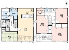 4LDKとS。南西向き＾＾2階に居室から独立したテレワークルームあり。使い方様々＾＾インナーバルコニー付き。急な雨でも安心＾＾