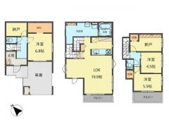 3階建＾＾3LDK、2S＾＾ビルドイン1台分＾＾ LDK19.9帖＾＾リビング階段で開放感＾＾パントリー＆WIC＆納戸で収納充実の間取り＾＾