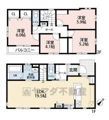 オールフローリング4LDK。 リビングにはスタディーカウンター付き＾＾2階には4洋室＾＾