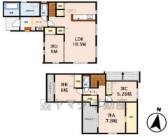 4LDK。リビング収納＆パントリー付き＾＾主寝室に広々WICあり＾＾その他全居室収納付き。2面バルコニーで陽当たり＆風通し良好＾＾