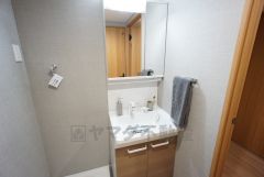 三面鏡裏収納付き洗面化粧台。