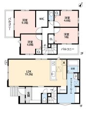 南西向き＾＾4LDK＾＾LDK19.2帖。 キッチン横にはパントリー完備＾＾ 広々ランドリールームは物干し付き。全居室収納あり。収納充実の間取り。