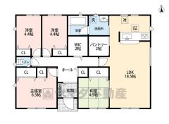 4LDK。ファミリークローク＆広々パントリー付き＾＾生活動線が効率的な平屋建て＾＾