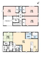 4LDKとサンルーム。南東向き。2階全居室ゆとりのある広さの6.5帖＆収納付き。居室から独立したサンルームあり＾＾幅広のインナーバルコニーで急な雨でも安心＾＾