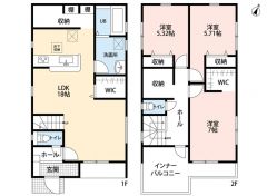 3LDK。リビングにファミリークローク、主寝室にウォークインクローゼットなど収納充実の間取り＾＾