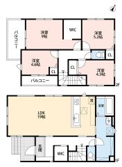 南西向き＾＾4LDK＾＾LDK19帖。 リビング上部は折り上げ天井で開放感。 1階にはホールクローク完備。 2面バルコニーで陽当たり良好＾＾