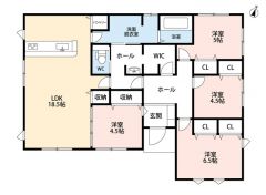 オールフローリング4LDK。玄関ホールにファミリークロークあり＾＾洗面台とランドリースペースあり＾＾全居室収納付き＾＾