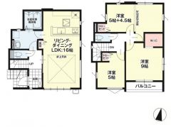 お掃除のしやすいオールフローリング。家具の配置がしやすい縦型リビングは16帖。2階は洋室が3部屋あるので、お子様が大きくなっても安心ですね＾＾