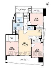 3LDK。角部屋。ペット飼育可＾＾ 3方向バルコニーで全居室に窓を確保。明るく風通しが良い空間＾＾主寝室にWICなど全居室収納付き。 玄関前に専用ポーチあり＾＾ 