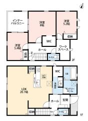 3LDKとワークスペースあり。南西向き。LDKは20帖の広々空間＾＾パントリー＆リビング収納＆洗面室・主寝室にウォークインクローゼットなど収納充実。幅広インナーバルコニーで急な雨でも安心。