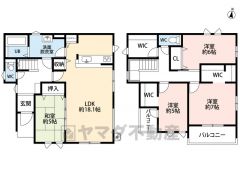 約5帖の和室含む4LDK。回遊動線で家事効率を考えられた間取り＾＾ 2階にファミリークローク完備。2洋室にウォークインクローゼットなど収納充実＾＾2面バルコニーで陽当たり＆風通し良好＾＾