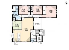 生活動線が効率的な平屋建て＾＾4LDK＾＾お庭付。LDK20帖＾＾リビング横には和室有＾＾