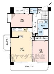 2LDK。全居室収納付き。南東・南西側にバルコニーあり＾＾