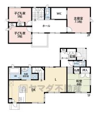 6帖の和室含む4LDK。家族間のコミュニケーションが取りやすいリビング階段を採用。主寝室にウォークインクローゼットなど全居室収納付き＾＾