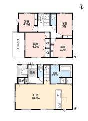 4LDK。南向き。LDKは広々18.2帖＾＾パントリー＆リビング収納＆全居室収納＾＾幅広バルコニーで陽当たり＆風通し良好。