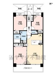 オールフローリング3LDK。LDKと隣の洋室を合わせると19.8帖の広々とした空間＾＾全居室収納付き＾＾南東向きバルコニーで陽当たり良好＾＾眺望良好＾＾ 