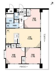 オールフローリング3LDK。南西向き＆角部屋＾＾全居室バルコニーに面しており、角部屋ならではの明るい室内空間を実現。全居室収納スペース付き。