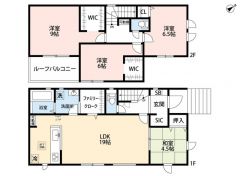 4LDK＾＾LDK19帖＾＾和室有。SCL＆FCL＆WIC完備＾＾南東面バルコニーで陽当たり良好＾＾