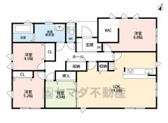 和室含む4LDK。19.5帖の広々LDK。パントリー、収納付き。玄関にシューズクローク付き＾＾主寝室にウォークインクローゼットなど全居室収納＾＾