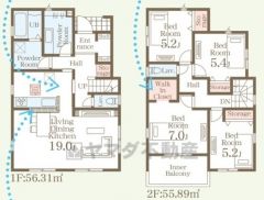 4LDK。南向き＾＾LDKと和室合わせると20.4帖の広々とした空間。ランドリールームあり。洗面・脱衣別設計＾＾主寝室にウォークインクローゼットなど収納充実。インナーバルコニーで急な雨でも安心＾＾