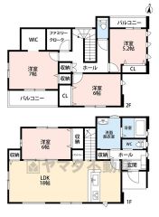 1階は18帖のLDKと隣接する6帖の洋室で広々空間＾＾ 2階には3洋室と独立したファミリークローク付き＾＾