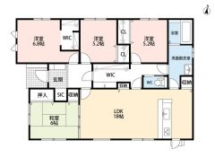 階段昇降がなく子育てや介護がしやすい。憧れの平屋住まい＾＾収納充実4LDK＾＾SIC・WIC・ファミリークローク・パントリー付き＾＾
