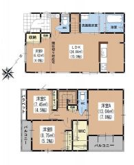 南西向き＾＾オールフローリング4LDK＾＾収納充実＆日当たり良好の間取り。