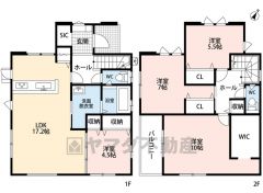 4LDK。LDK17.2帖＾＾パントリー付き。主寝室は広々10帖。ウォークインクローゼット付き＾＾南西バルコニーで陽当たり良好＾＾