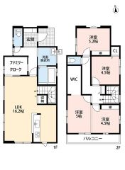 4LDKとファミリークローク。南向き。パントリー＆ウォークインクローゼットなど収納大充実の間取り＾＾南面バルコニーで陽当たり＆風通し良好。