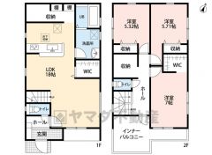 3LDK。リビングにファミリークローク、主寝室にウォークインクローゼットなど収納充実の間取り＾＾