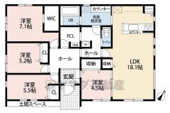 LDKは18.1帖。パントリー＆リビング収納付き。家の中心にファミリークロークを完備。洗面室にカウンターあり。アイロンがけなどに便利です＾＾