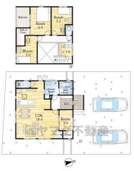 4LDK。リビング上部は吹抜けで明るく開放的な空間＾＾階段踊り場にカウンター付き＾＾南面インナーバルコニー＾＾