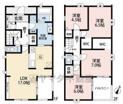4LDK。17帖のLDKにはTVカウンター付き＾＾洗面室収納、シューズクローク、2ウォークインクローゼットなど収納充実＾＾雨の日でも安心のインナーバルコニー＾＾