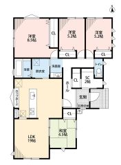 生活動線が効率的な平屋建て＾＾4LDK＾＾お庭付。LDK19帖＾＾リビング横には和室有＾＾